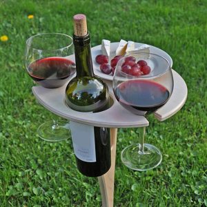 Handmade outdoor Wine Table with Foldable Round Desktop