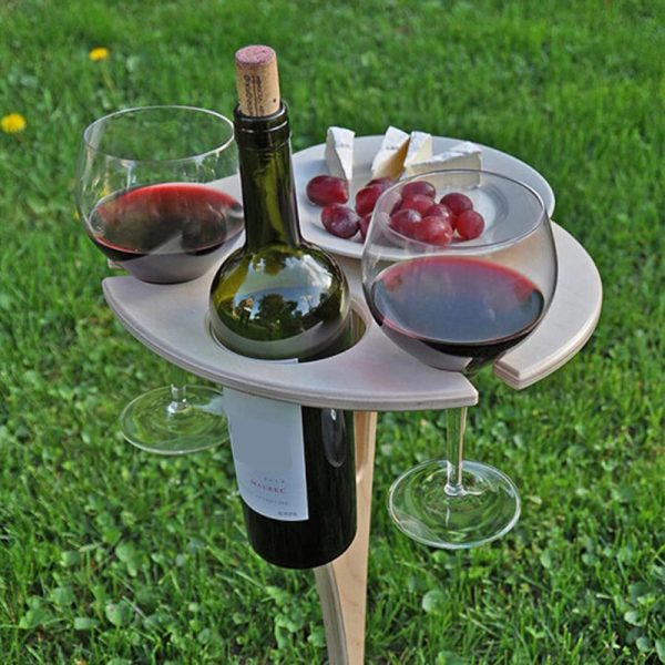 Handmade outdoor Wine Table with Foldable Round Desktop 3