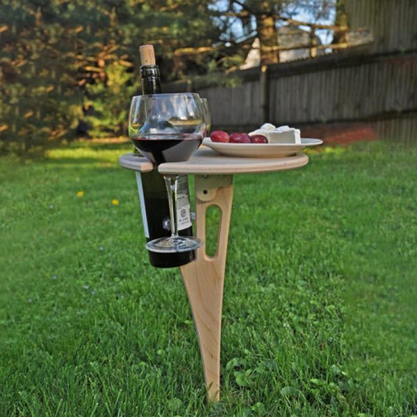 Handmade outdoor Wine Table with Foldable Round Desktop 4